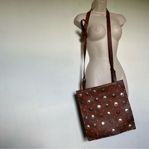 Antique Moroccan Berber Water seller coin medallion gypsy leather bag (K)